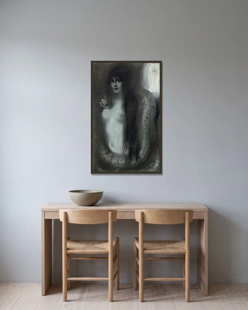 Synden av Franz von Stuck inramad på en vägg