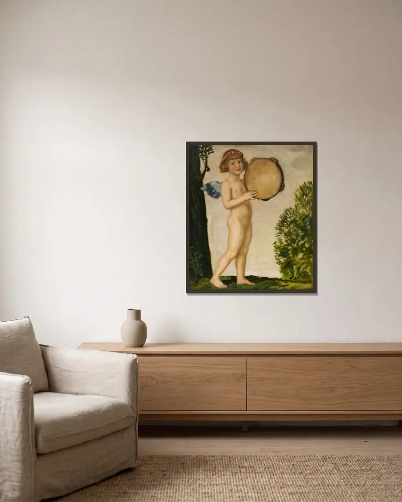 Eros mit Tamburin av Franz von Stuck inramad på en vägg