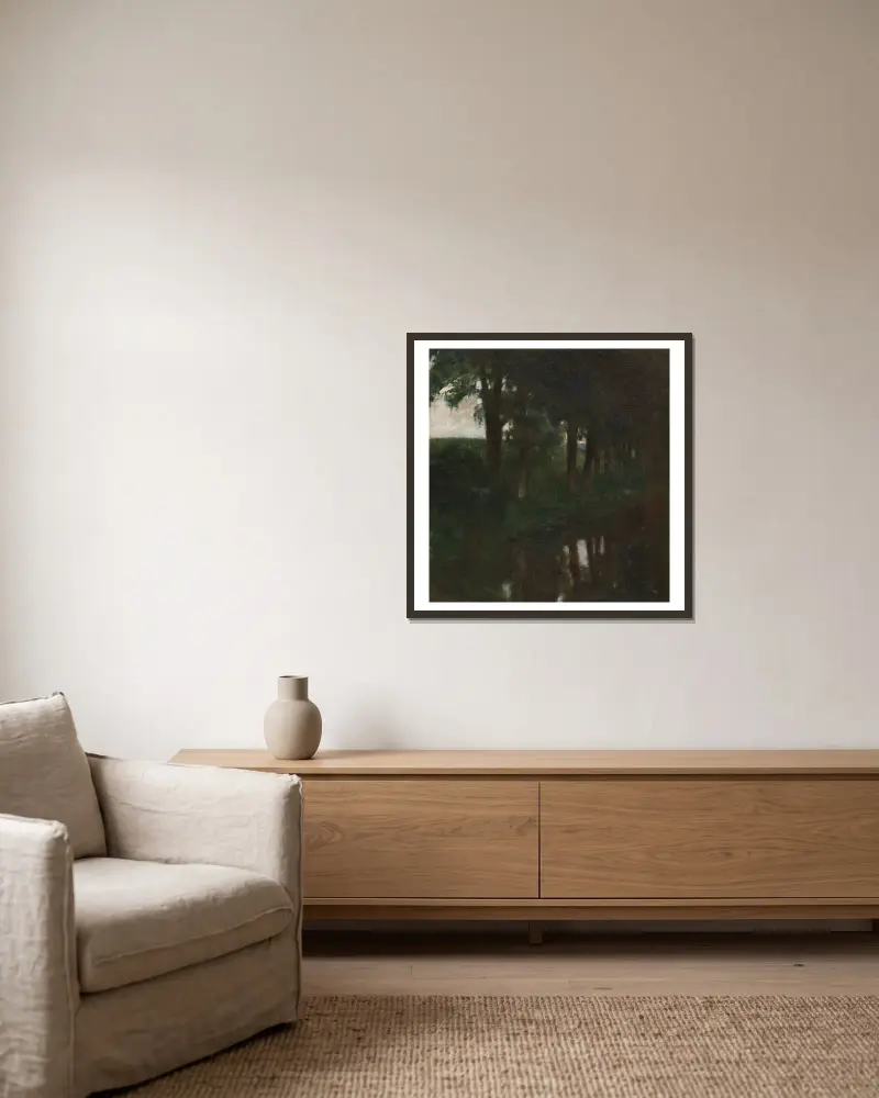 Forellenweiher von Franz von Stuck gerahmt an einer Wand