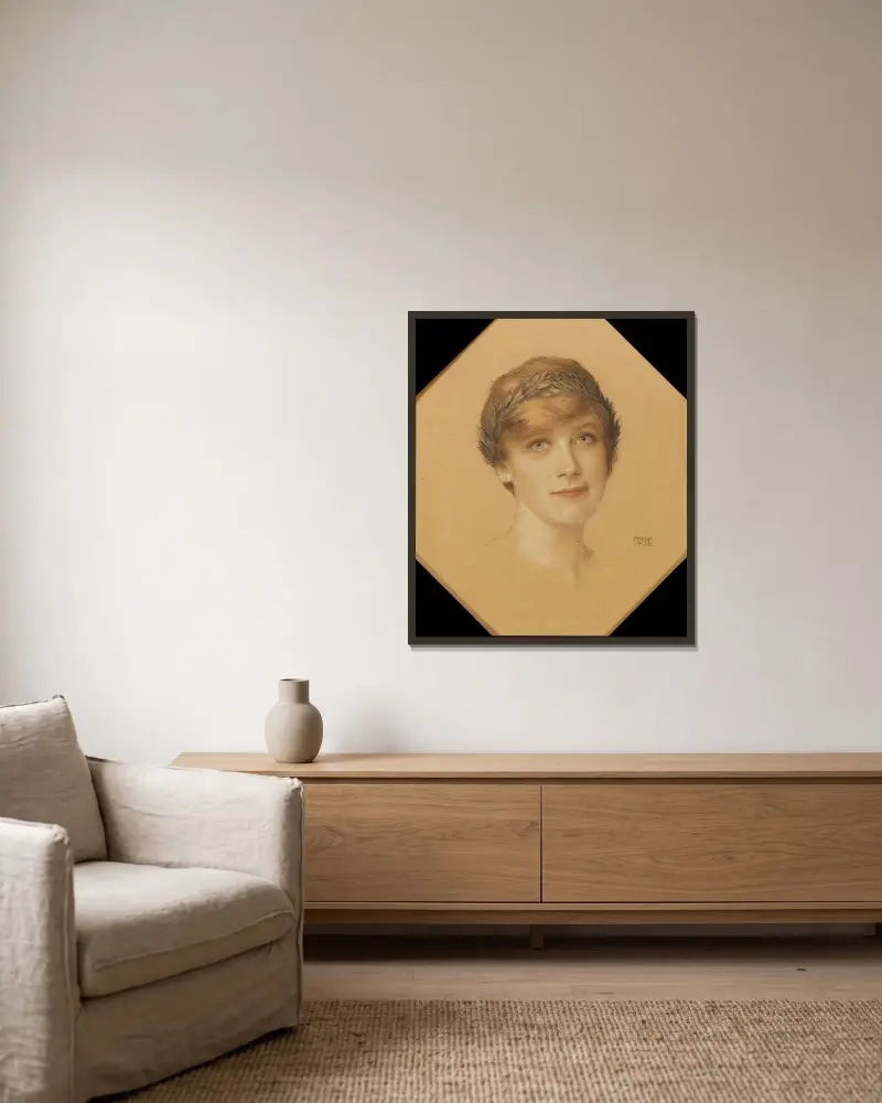 Kvinnopporträtt av Franz von Stuck inramad på en vägg