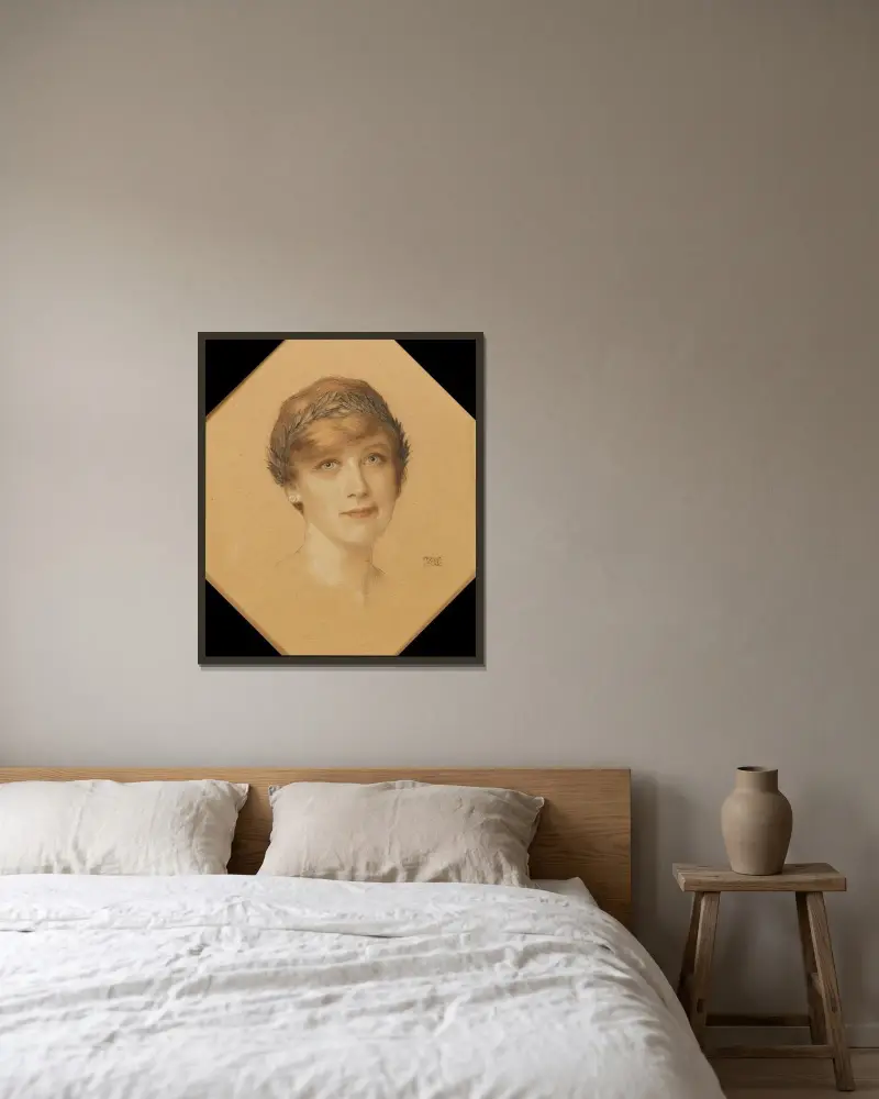 Kvinnopporträtt av Franz von Stuck inramad på en vägg