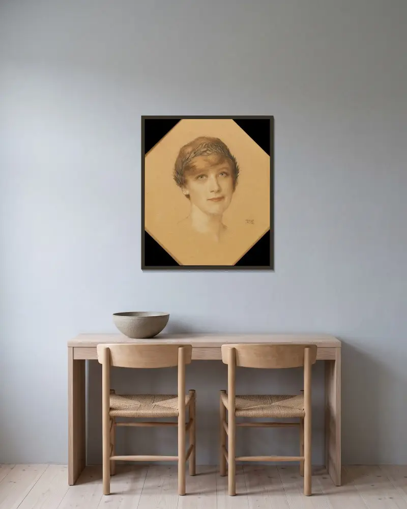 Kvinnopporträtt av Franz von Stuck inramad på en vägg