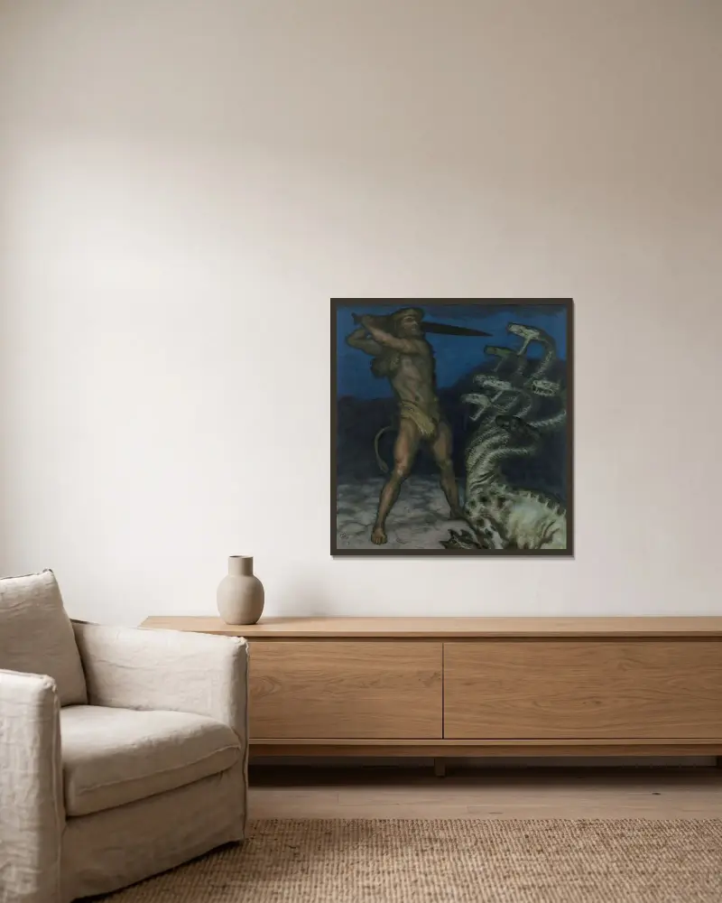 Herkules och hydran av Franz von Stuck inramad på en vägg