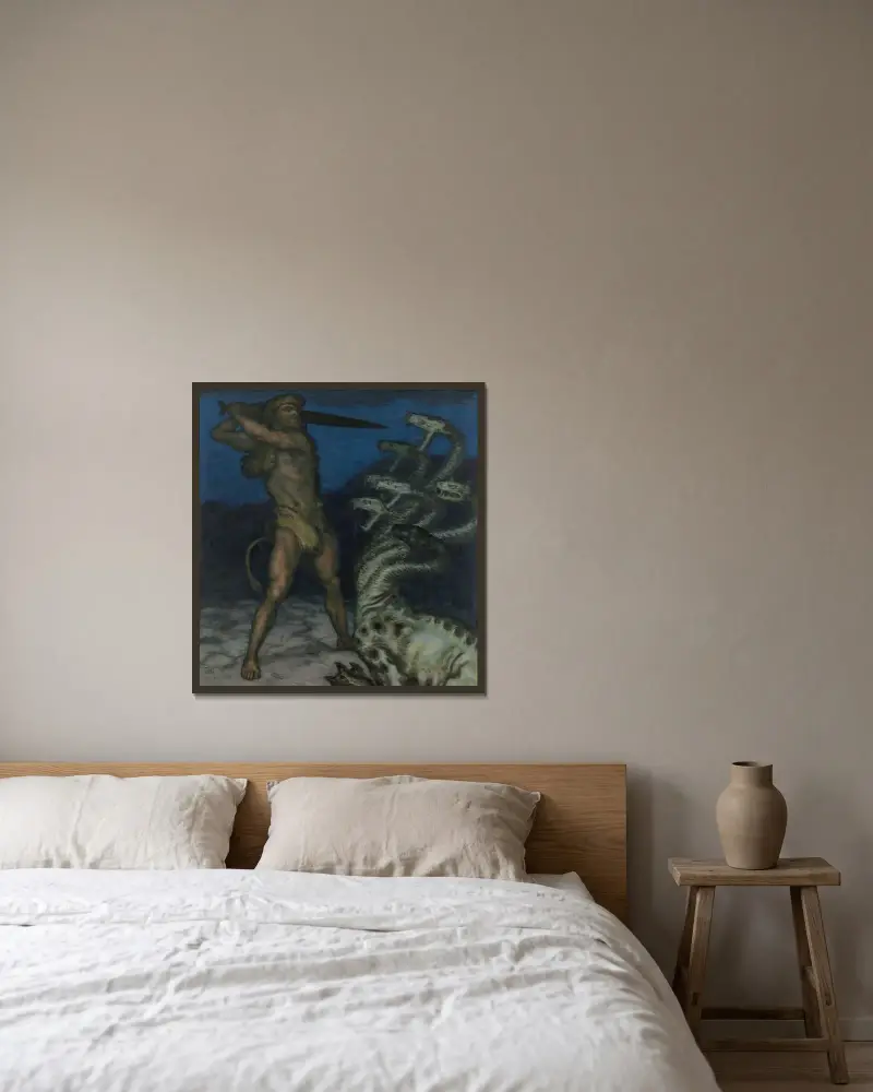 Herkules och hydran av Franz von Stuck inramad på en vägg