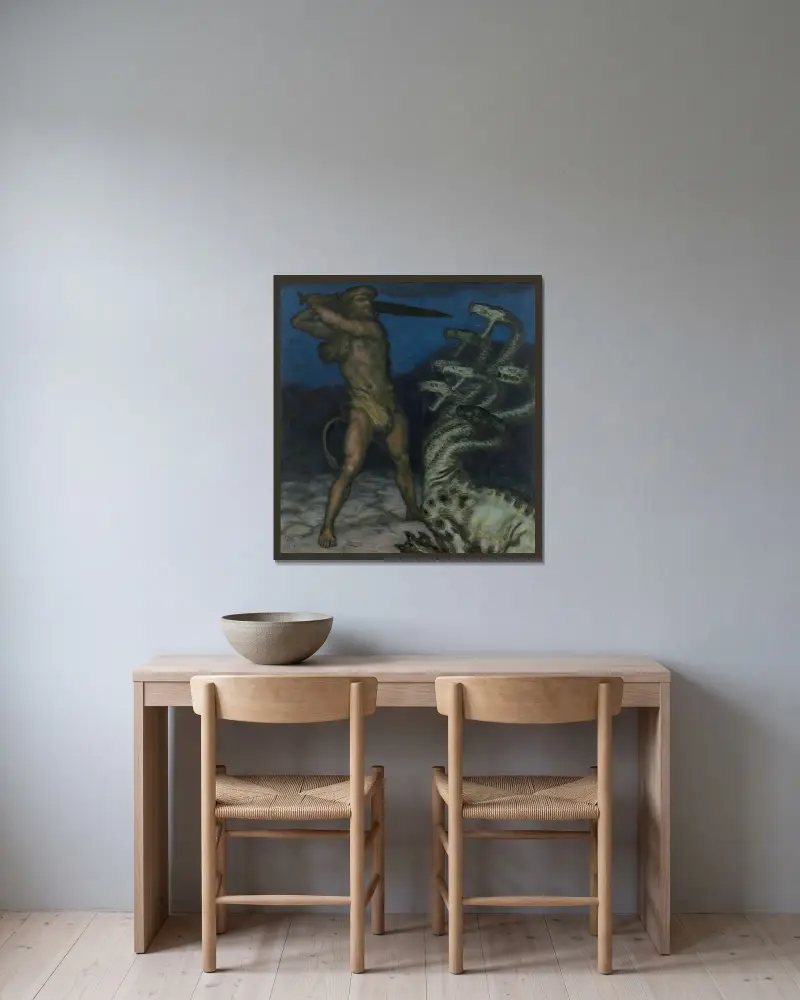 Herkules och hydran av Franz von Stuck inramad på en vägg