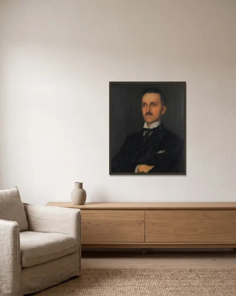 Porträtt av herre (Heinrich Butzer) av Franz von Stuck inramad på en vägg