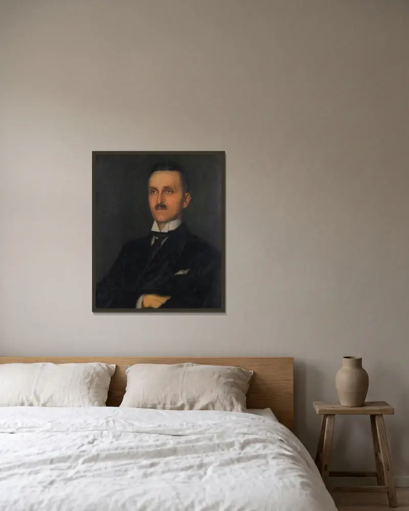 Porträtt av herre (Heinrich Butzer) av Franz von Stuck inramad på en vägg