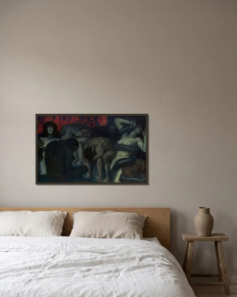 Inferno av Franz von Stuck inramad på en vägg