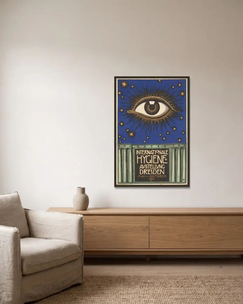 Internationale Hygiene-Ausstellung Dresden av Franz von Stuck inramad på en vägg
