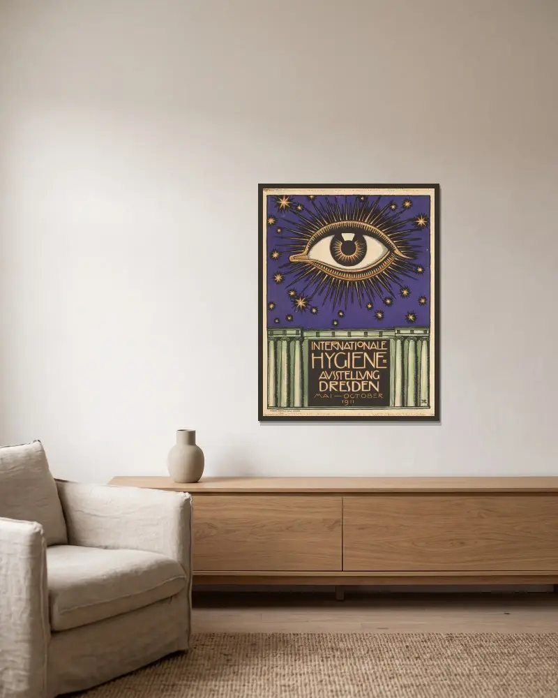 Internationale Hygiene-Ausstellung Dresden av Franz von Stuck inramad på en vägg