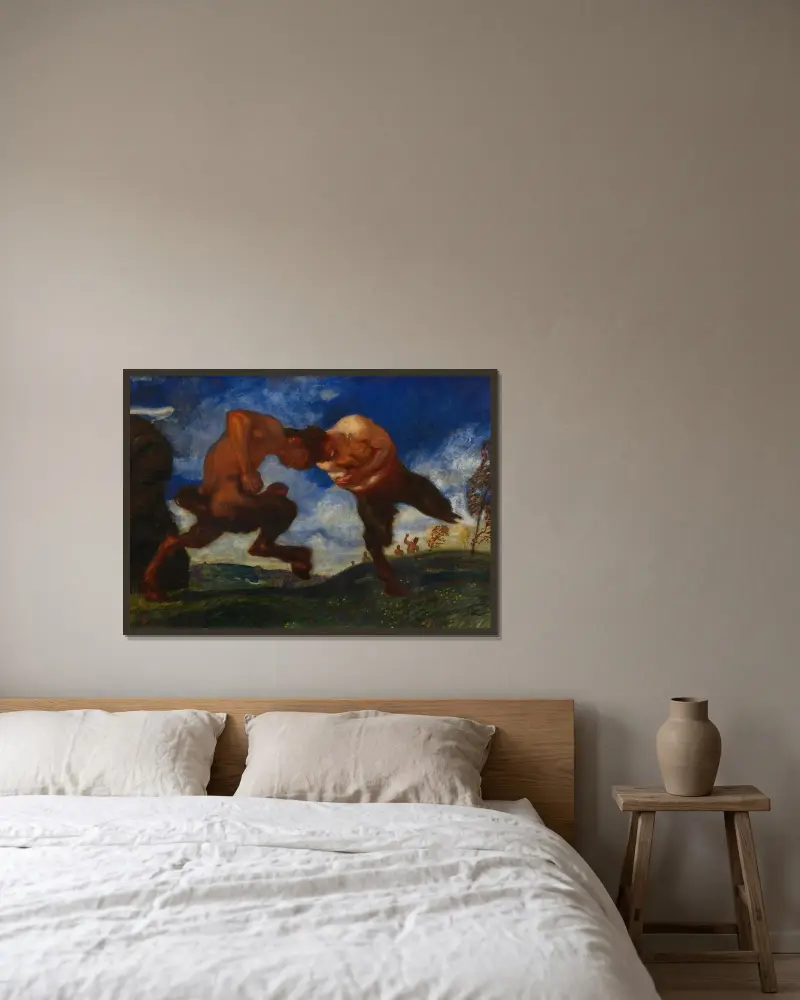 Kämpfende Faune von Franz von Stuck gerahmt an einer Wand