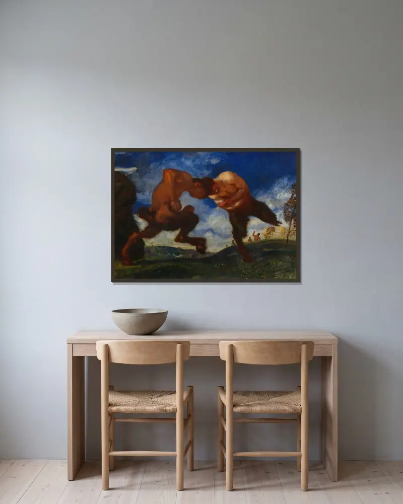 Kämpfende Faune von Franz von Stuck gerahmt an einer Wand