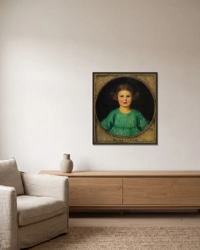 Flickporträtt (Anna-Lore Butzer) av Franz von Stuck inramad på en vägg