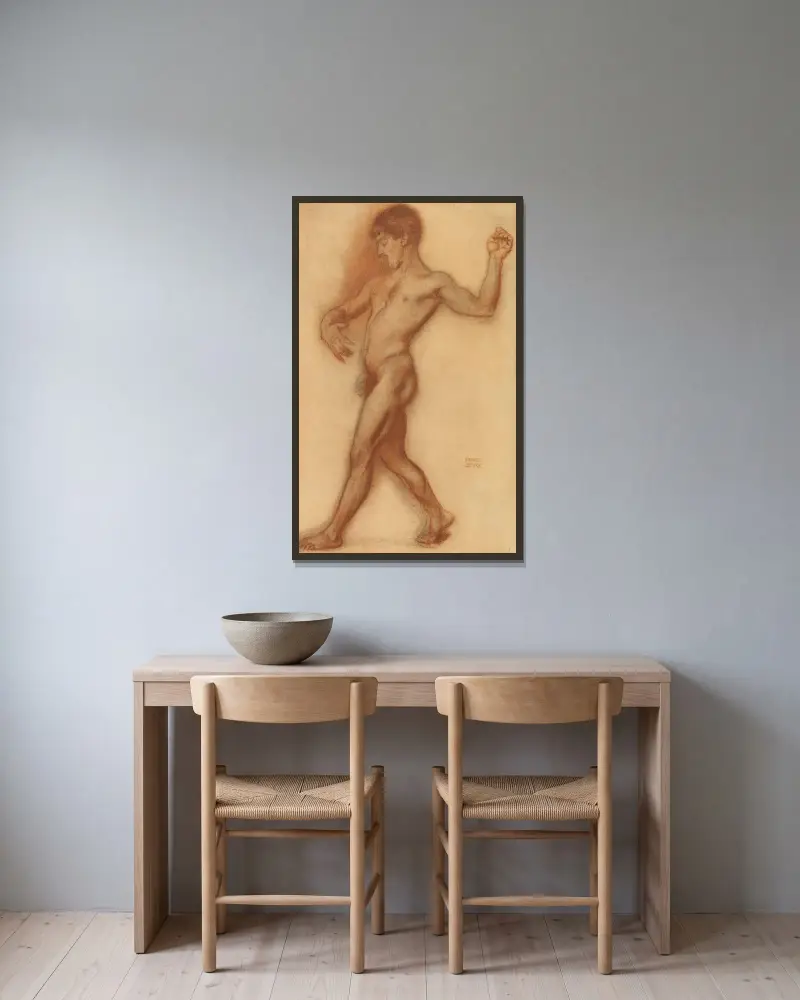 Manlig akt (Studie till ’Dansen’) av Franz von Stuck inramad på en vägg