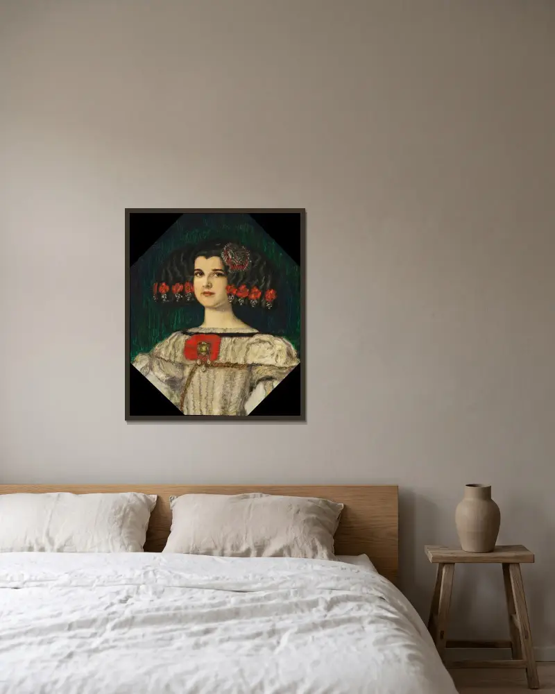 Min dotter Mary i Velázquez-dräkt av Franz von Stuck inramad på en vägg
