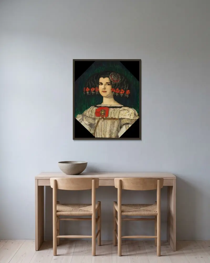 Min dotter Mary i Velázquez-dräkt av Franz von Stuck inramad på en vägg