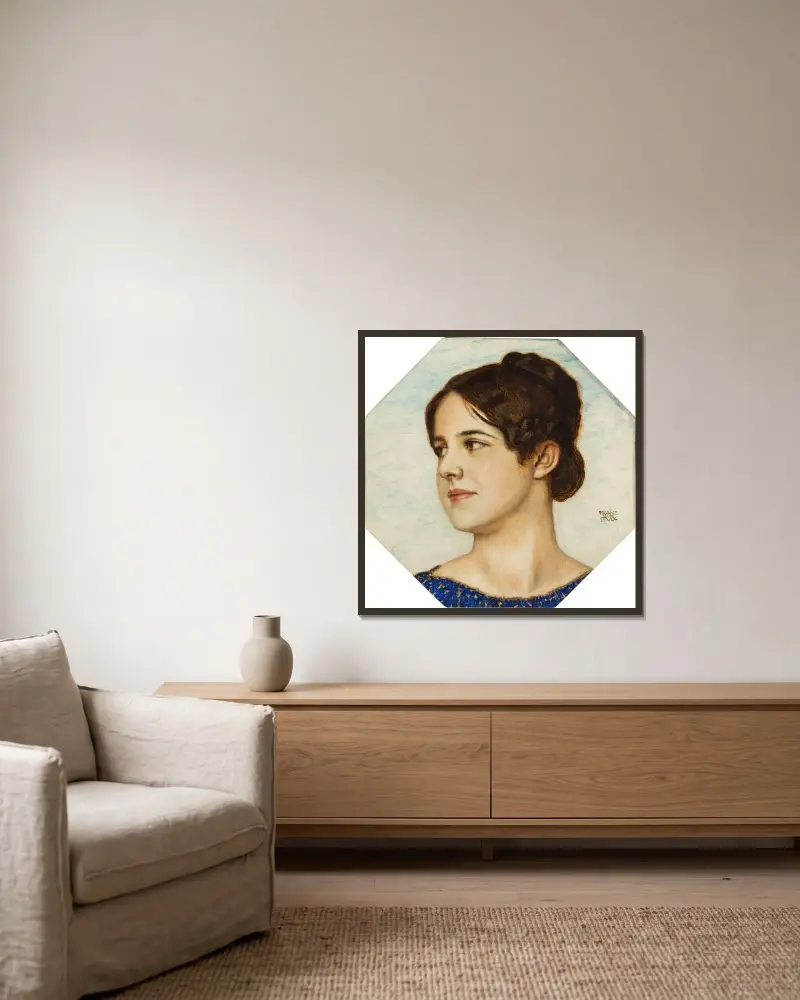 Porträtt av hans dotter Marie av Franz von Stuck inramad på en vägg