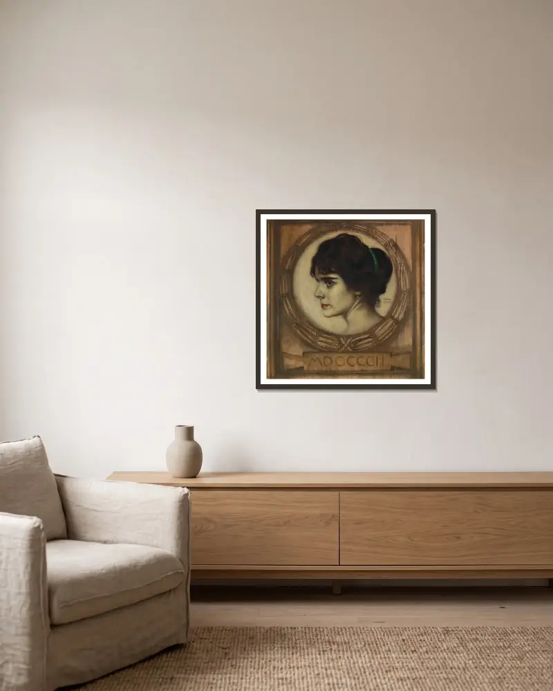 Portrét Gemmy Bierbaumové, Franz von Stuck v rámu na stěně