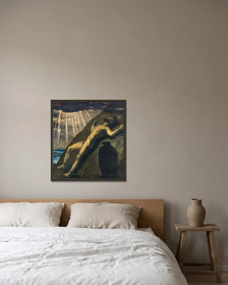 Prometheus av Franz von Stuck inramad på en vägg