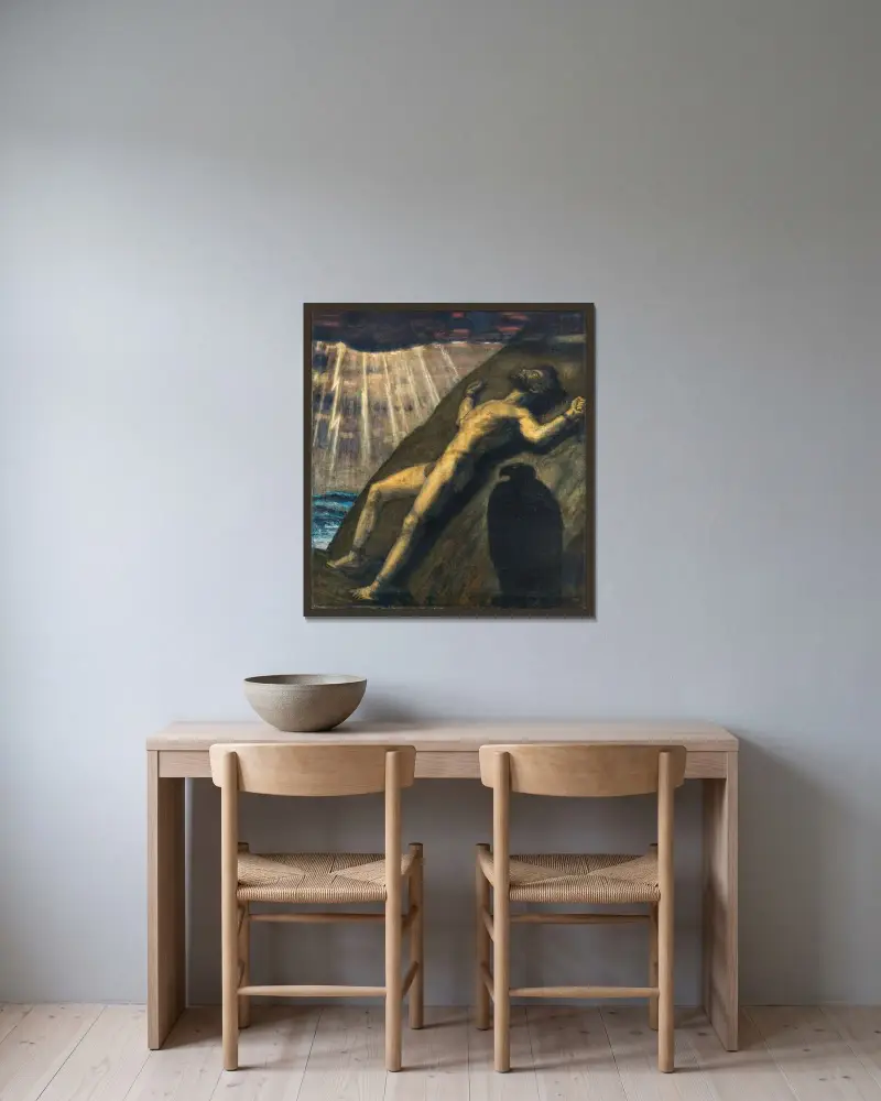 Prometheus av Franz von Stuck inramad på en vägg