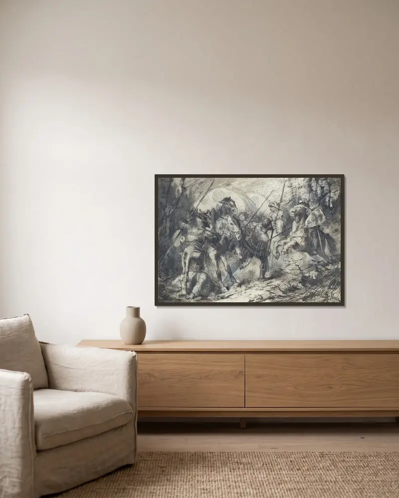 Ryttarsträcka av Franz von Stuck inramad på en vägg