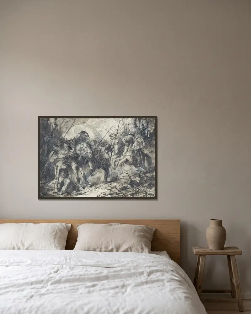 Ryttarsträcka av Franz von Stuck inramad på en vägg