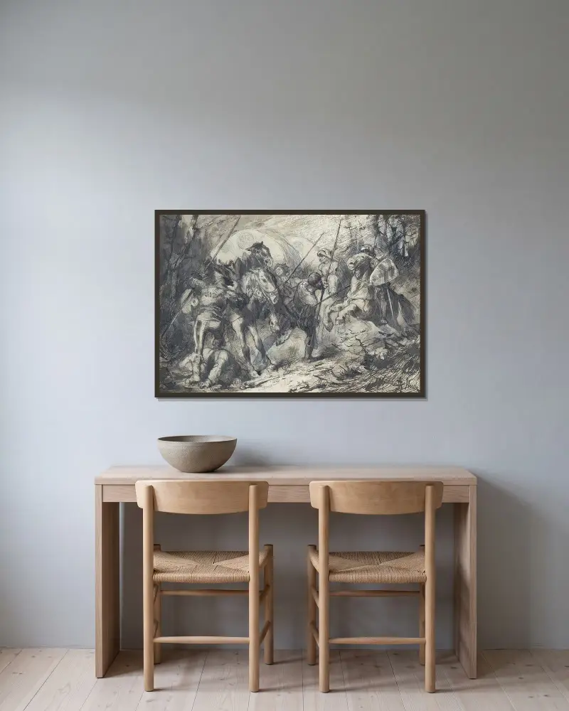 Ryttarsträcka av Franz von Stuck inramad på en vägg