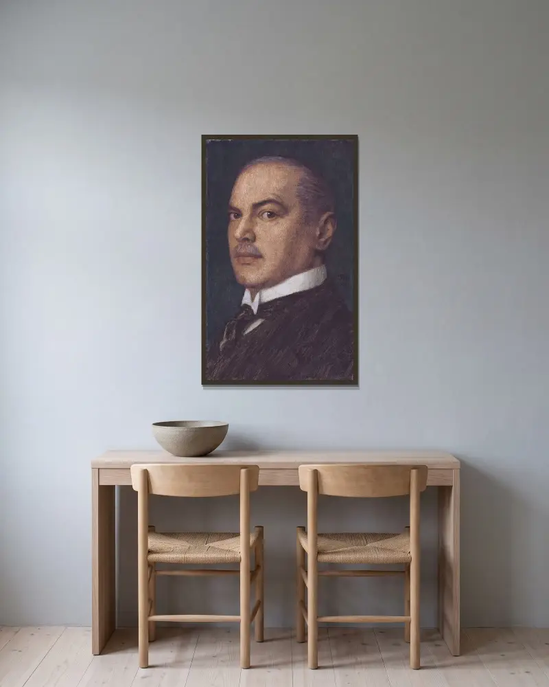 Självporträtt av Franz von Stuck inramad på en vägg