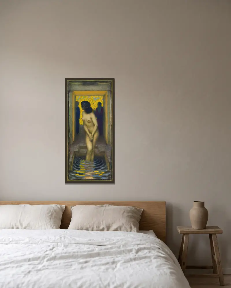 Susanna i badet av Franz von Stuck inramad på en vägg
