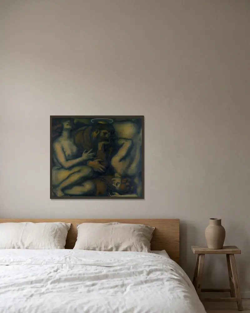 Frestelsen av Franz von Stuck inramad på en vägg