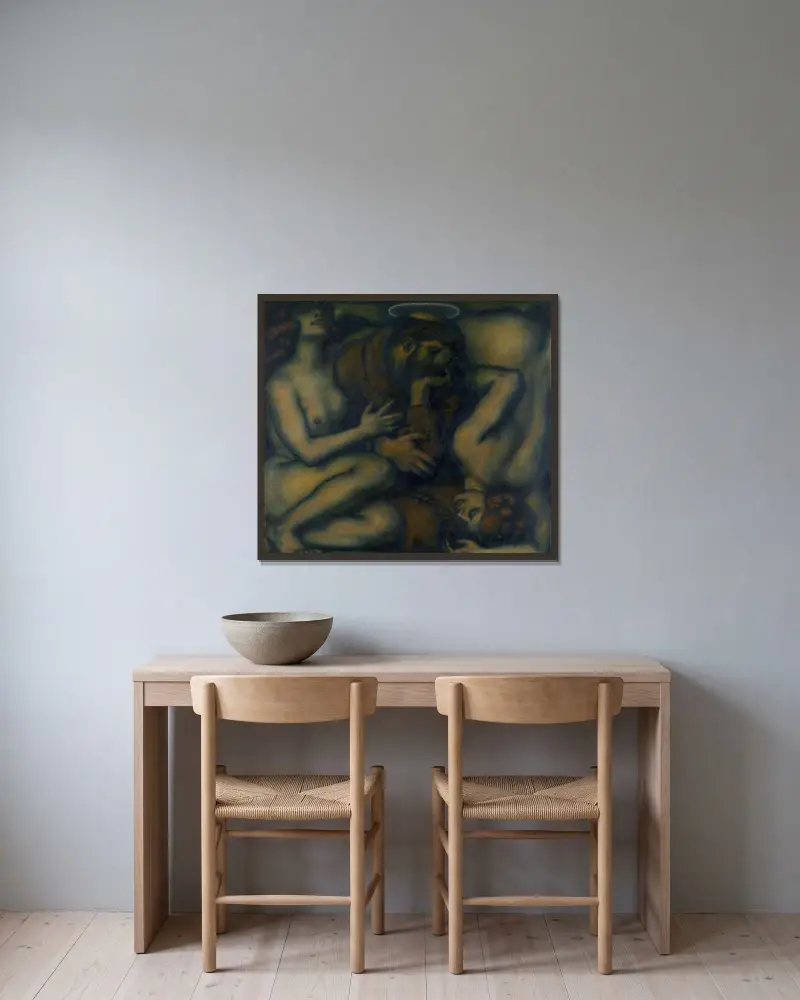Frestelsen av Franz von Stuck inramad på en vägg