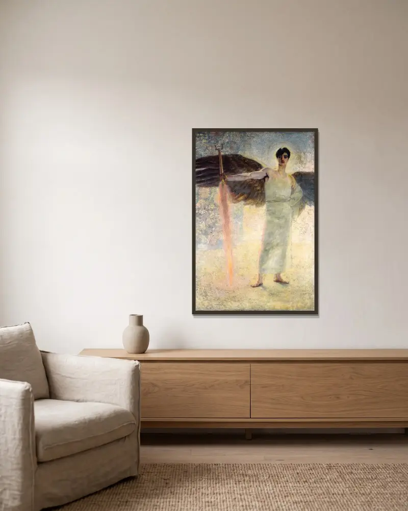 Paradisets väktare av Franz von Stuck inramad på en vägg