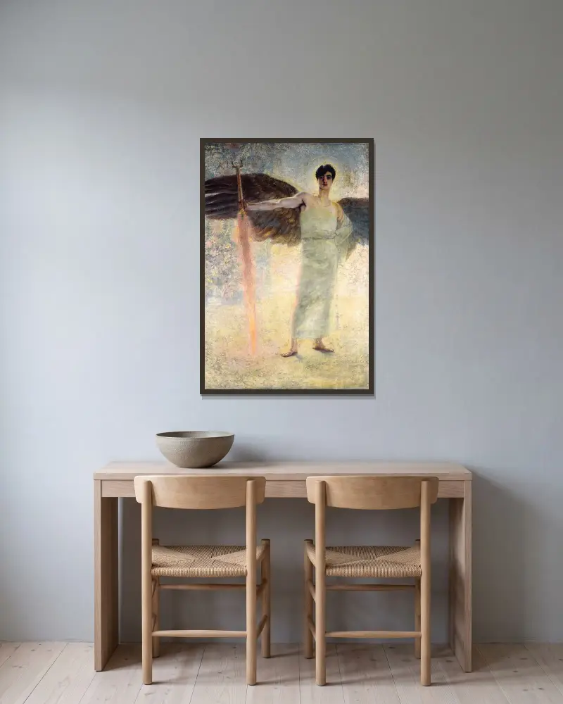 Paradisets väktare av Franz von Stuck inramad på en vägg