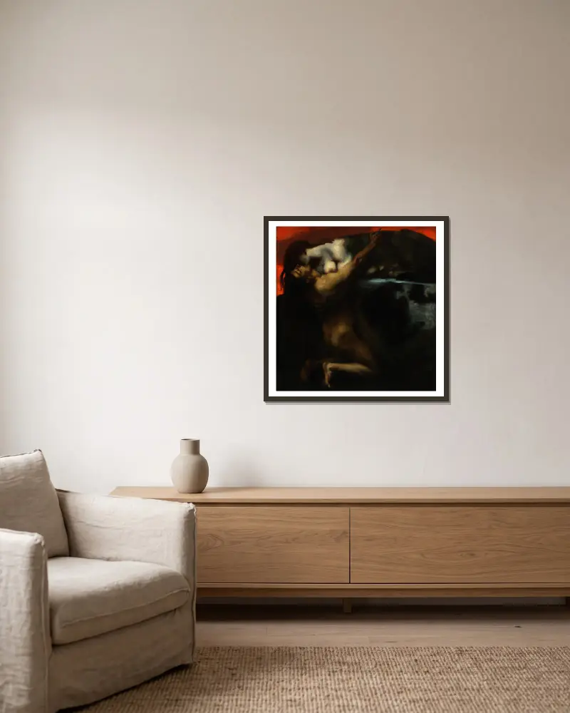 The Kiss of the Sphinx av Franz von Stuck inramad på en vägg