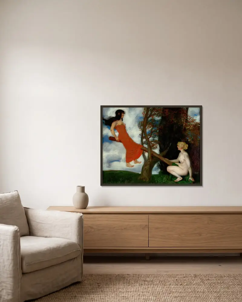 Gungbrädan av Franz von Stuck inramad på en vägg