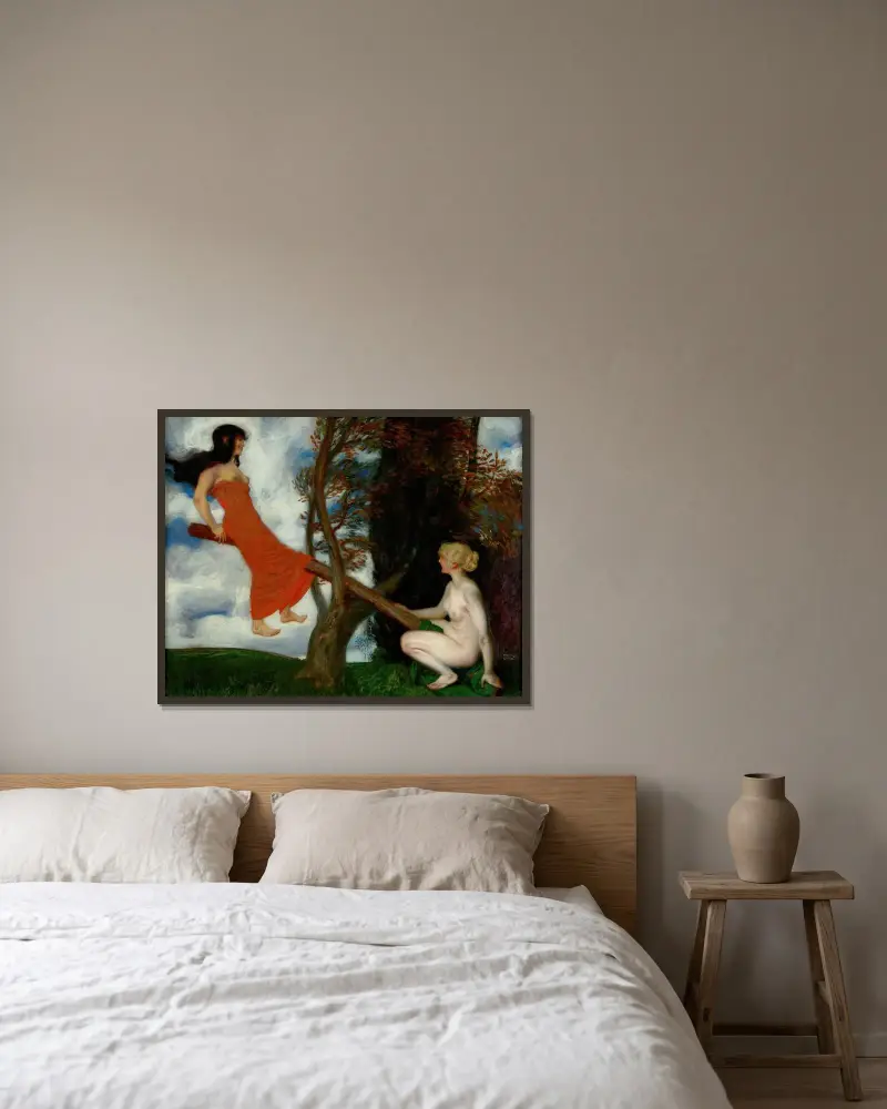 Gungbrädan av Franz von Stuck inramad på en vägg