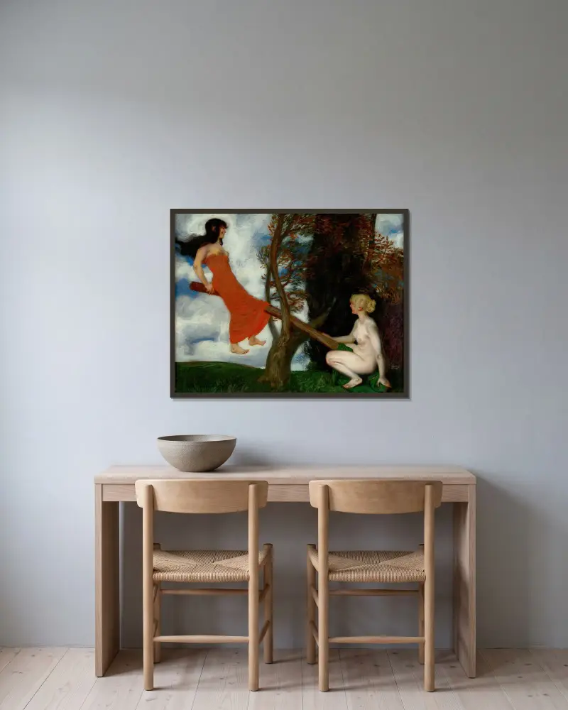 Gungbrädan av Franz von Stuck inramad på en vägg