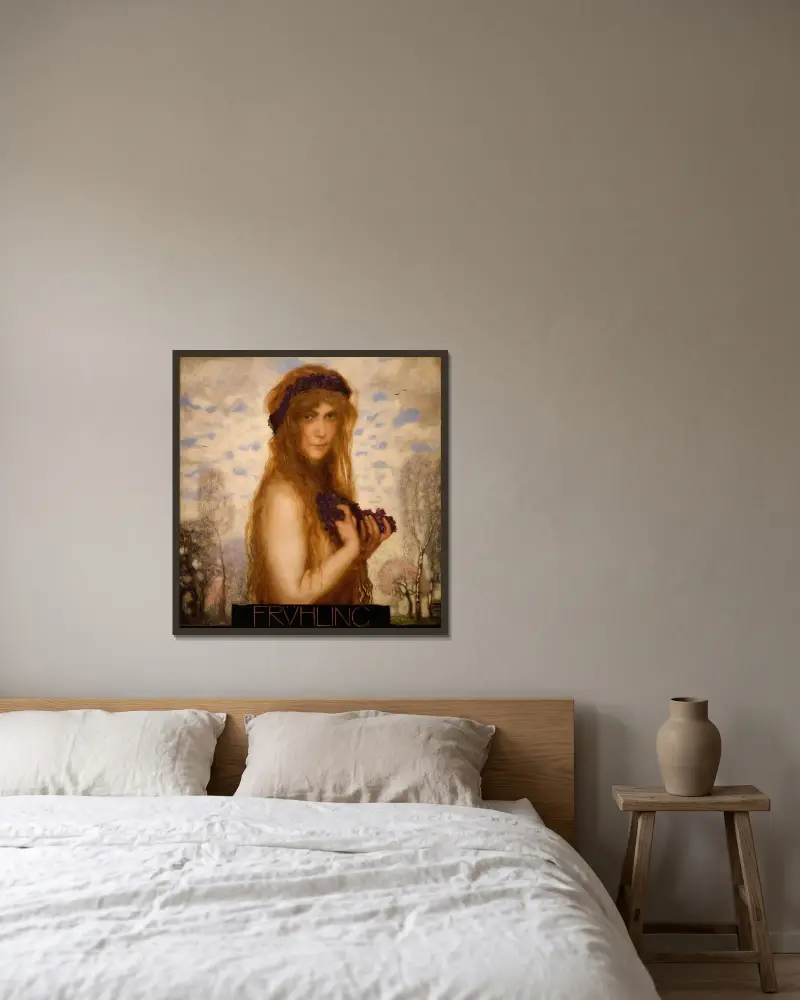Våren av Franz von Stuck inramad på en vägg