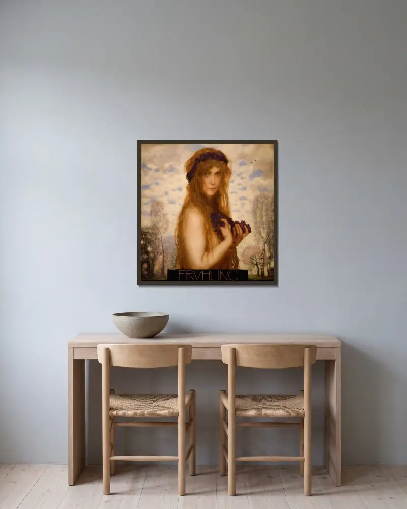 Våren av Franz von Stuck inramad på en vägg
