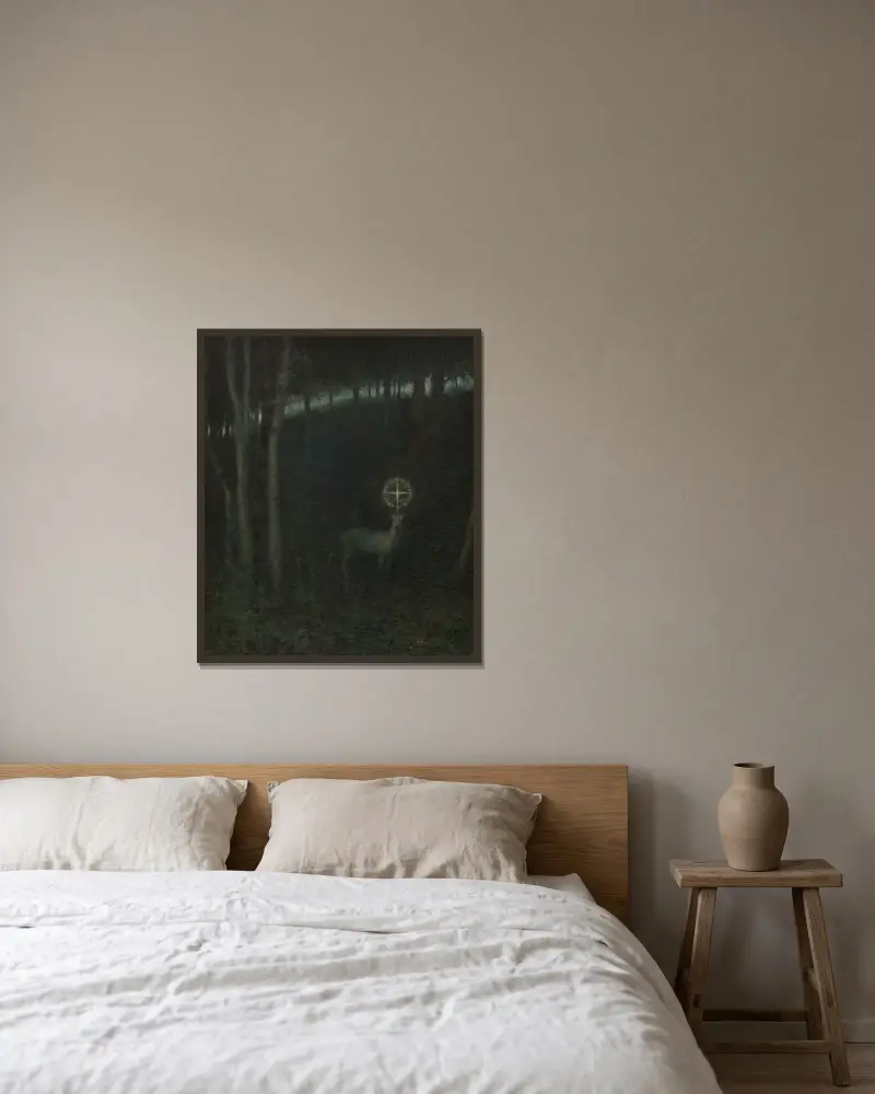 Den helige Huberts syn av Franz von Stuck inramad på en vägg