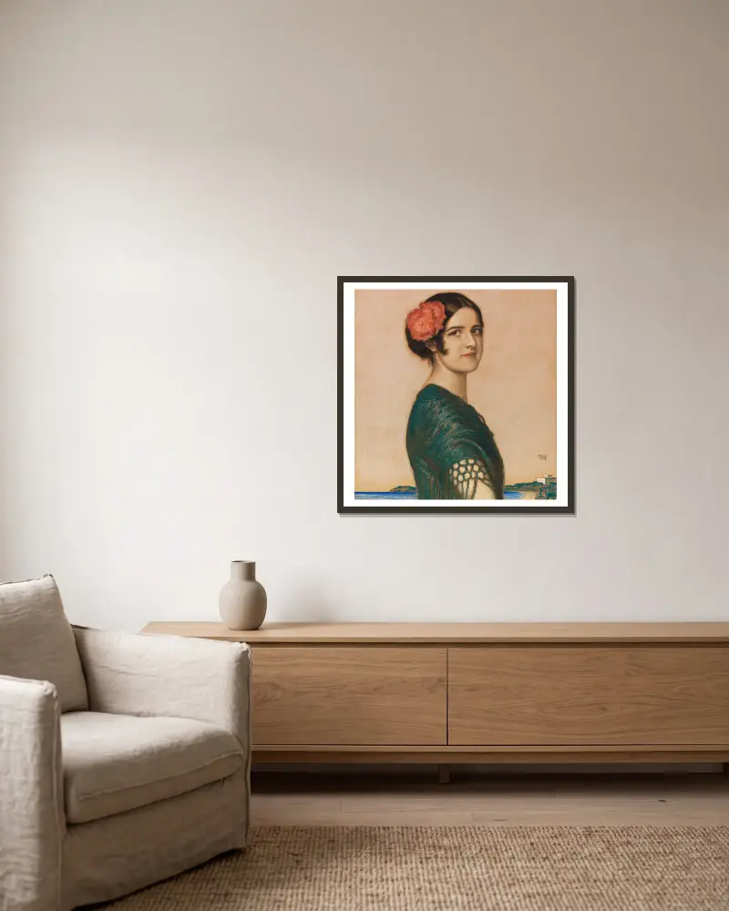 Tochter Mary als Spanierin von Franz von Stuck gerahmt an einer Wand