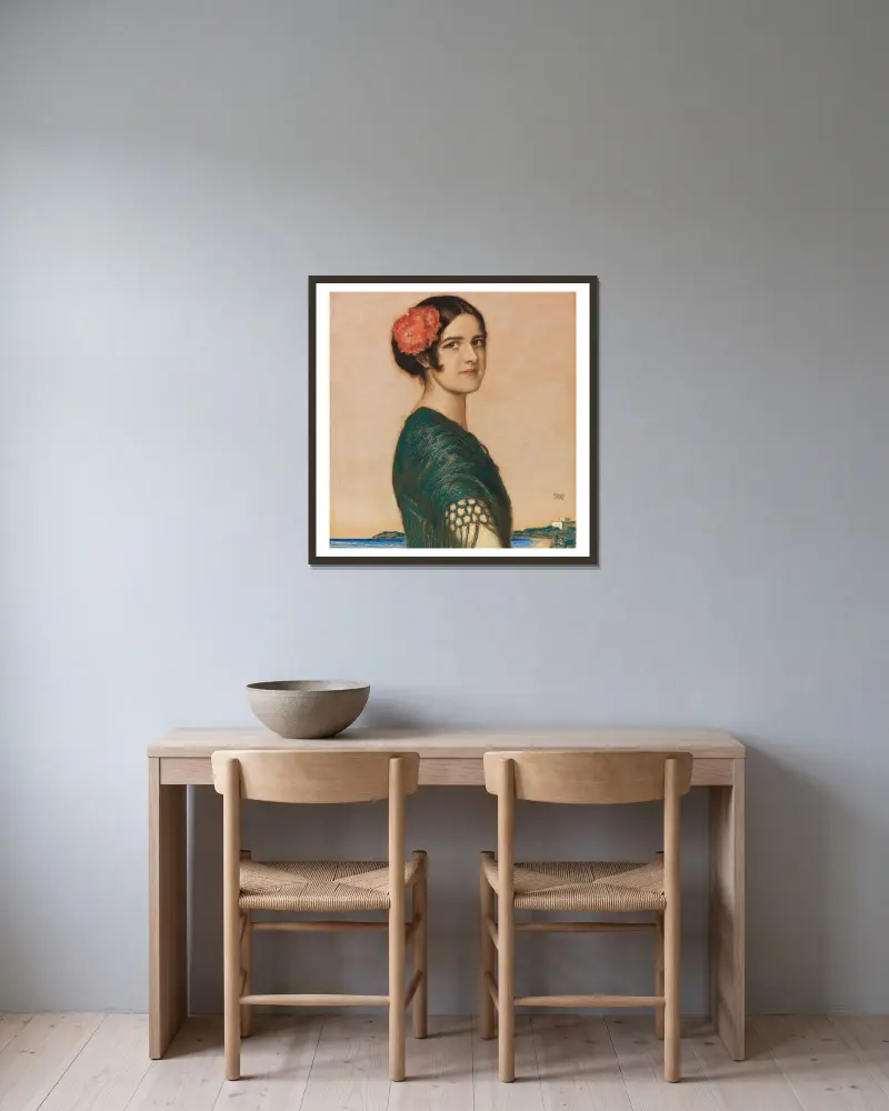Tochter Mary als Spanierin von Franz von Stuck gerahmt an einer Wand