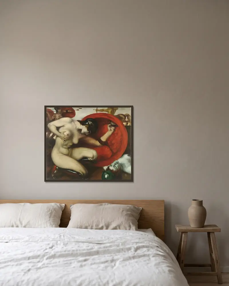 Sårad amason av Franz von Stuck inramad på en vägg