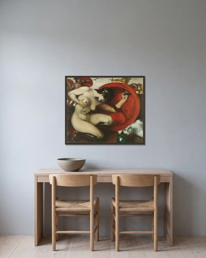 Sårad amason av Franz von Stuck inramad på en vägg