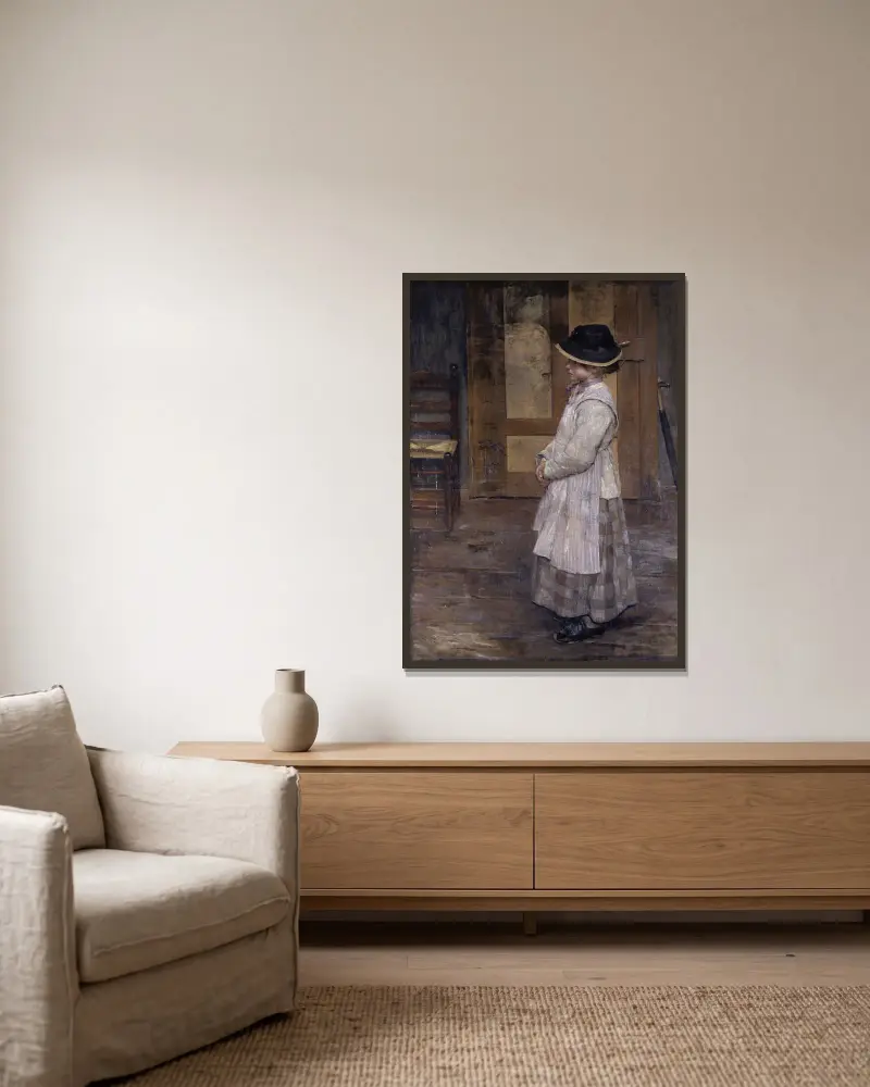 An der Tür von Fritz von Uhde gerahmt an einer Wand