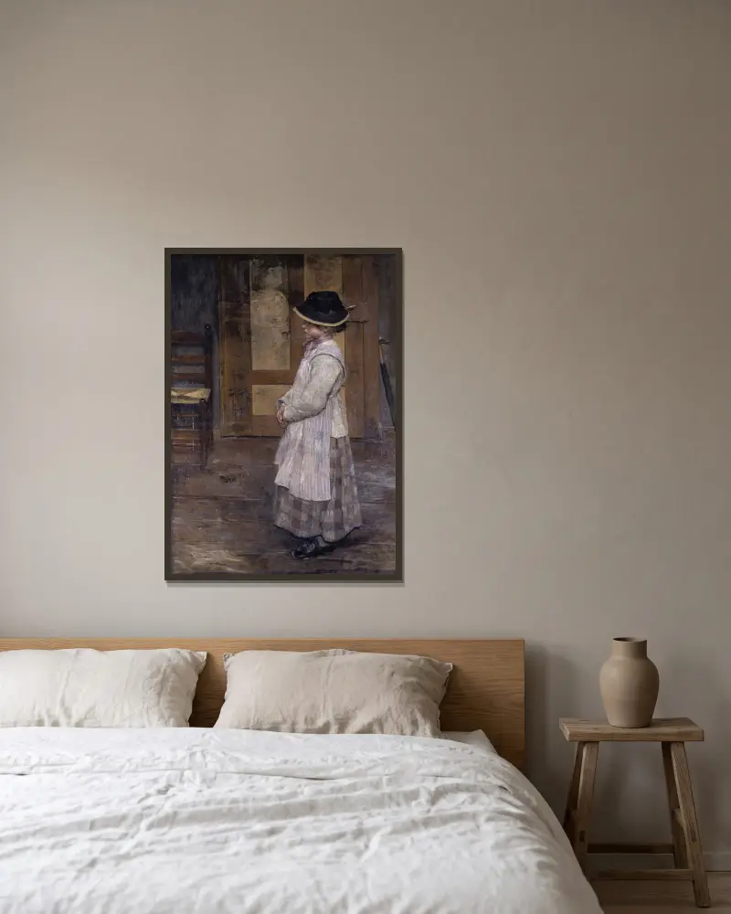 An der Tür von Fritz von Uhde gerahmt an einer Wand
