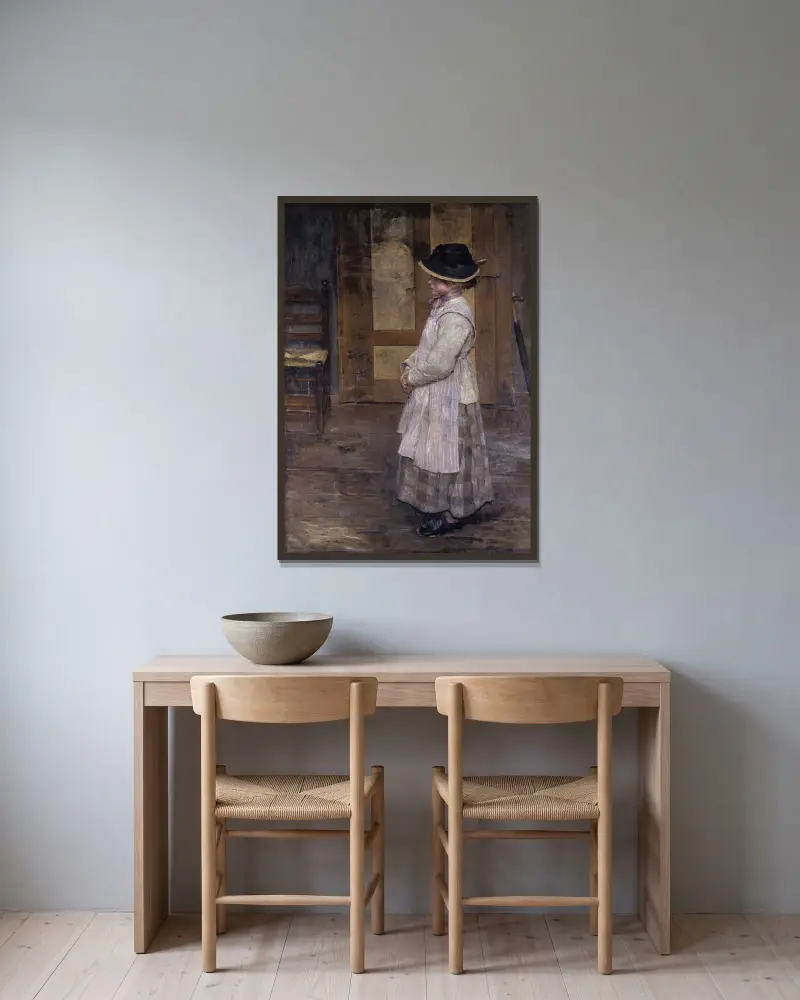 An der Tür von Fritz von Uhde gerahmt an einer Wand