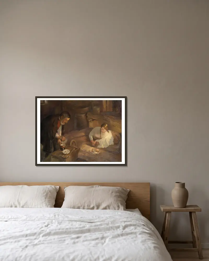 Heilige Nacht von Fritz von Uhde gerahmt an einer Wand