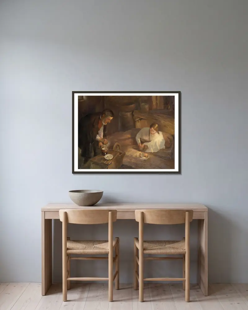 Heilige Nacht von Fritz von Uhde gerahmt an einer Wand