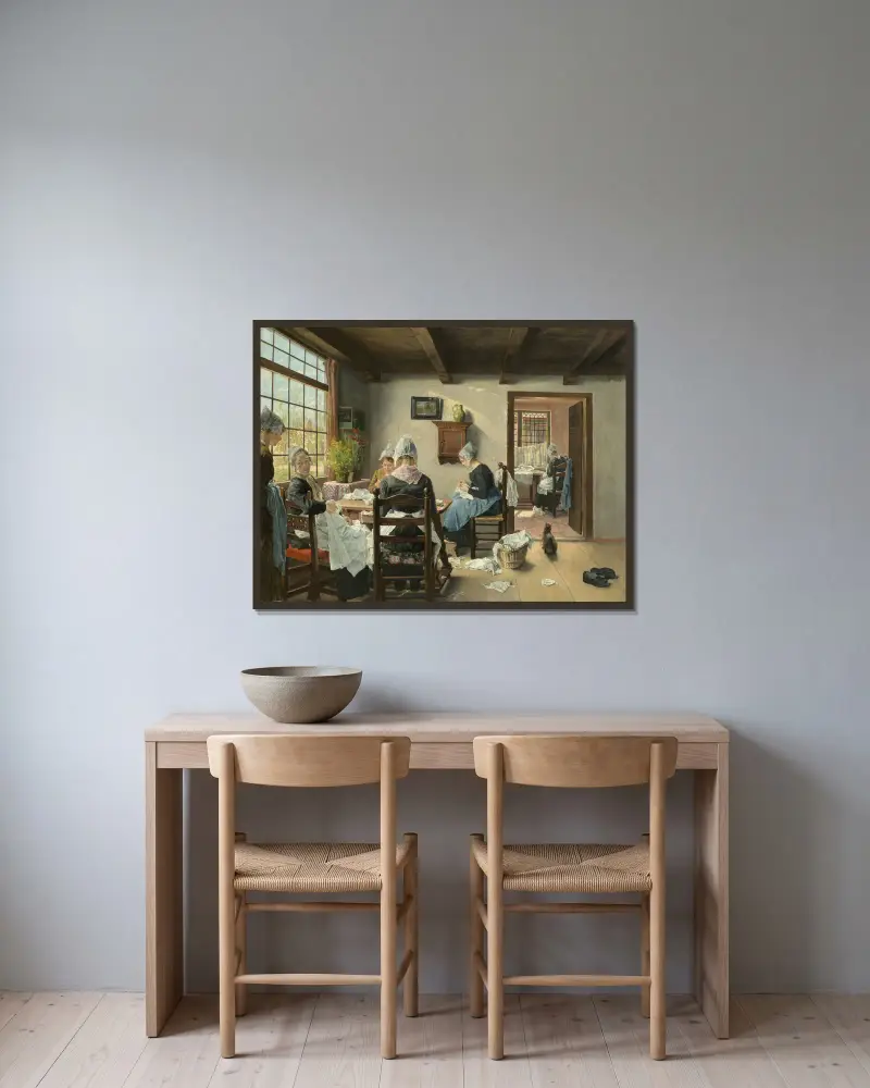 Holländische Nähstube av Fritz von Uhde inramad på en vägg